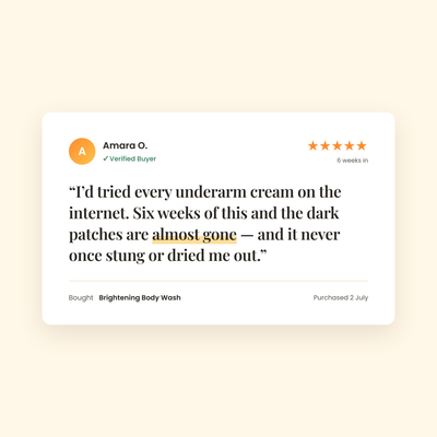 Verified customer review - six weeks and the dark patches are almost gone