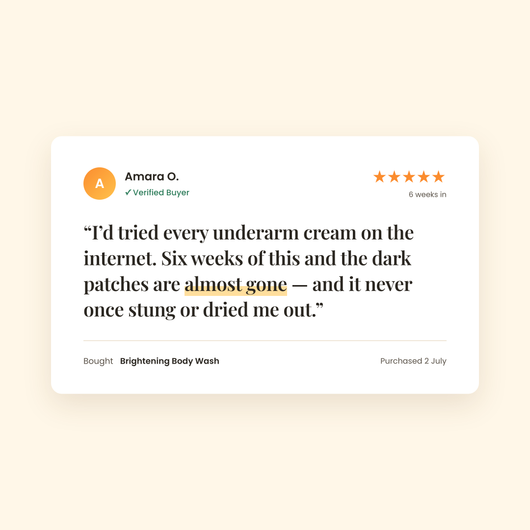 Verified customer review - six weeks and the dark patches are almost gone